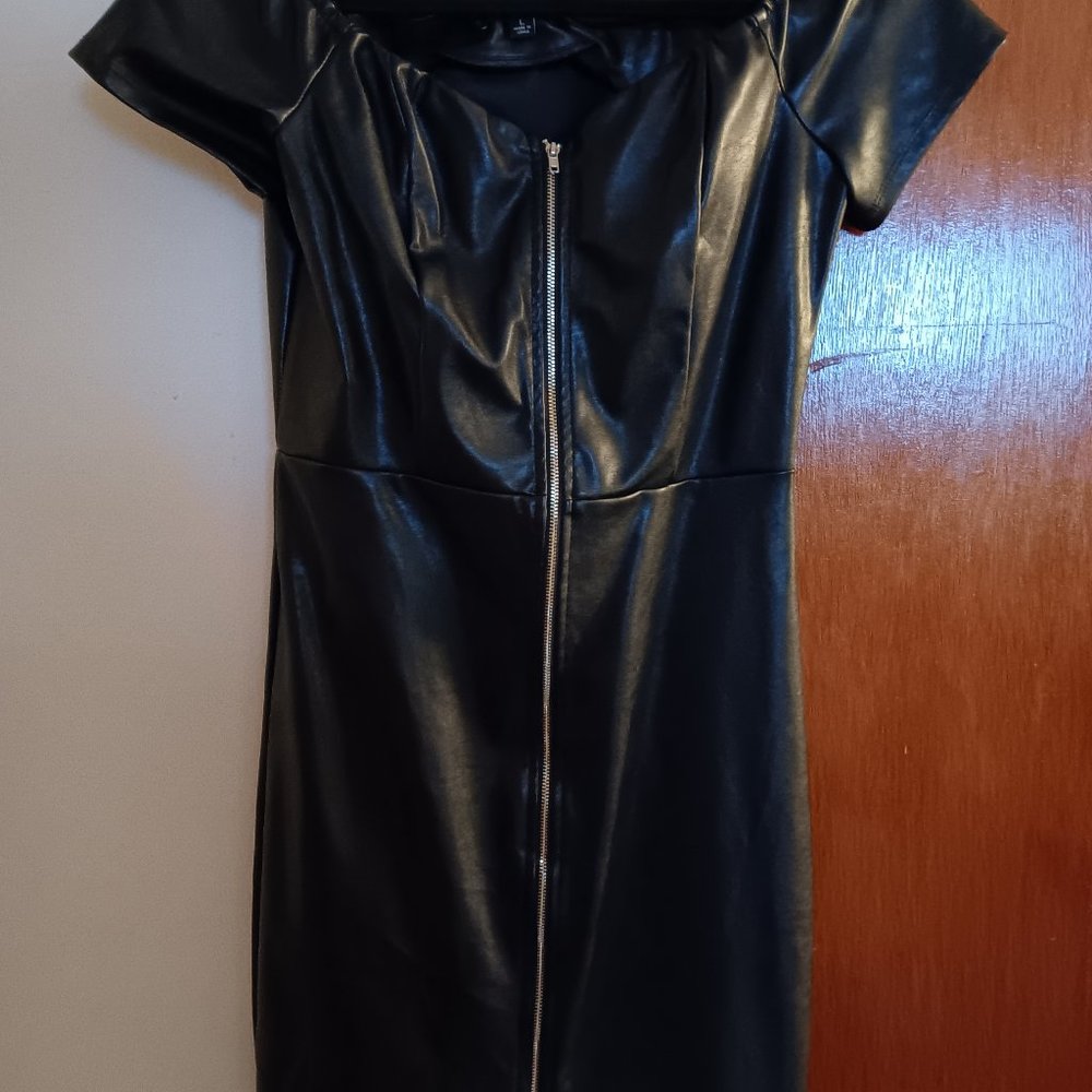 Black faux leather dress off shoulder